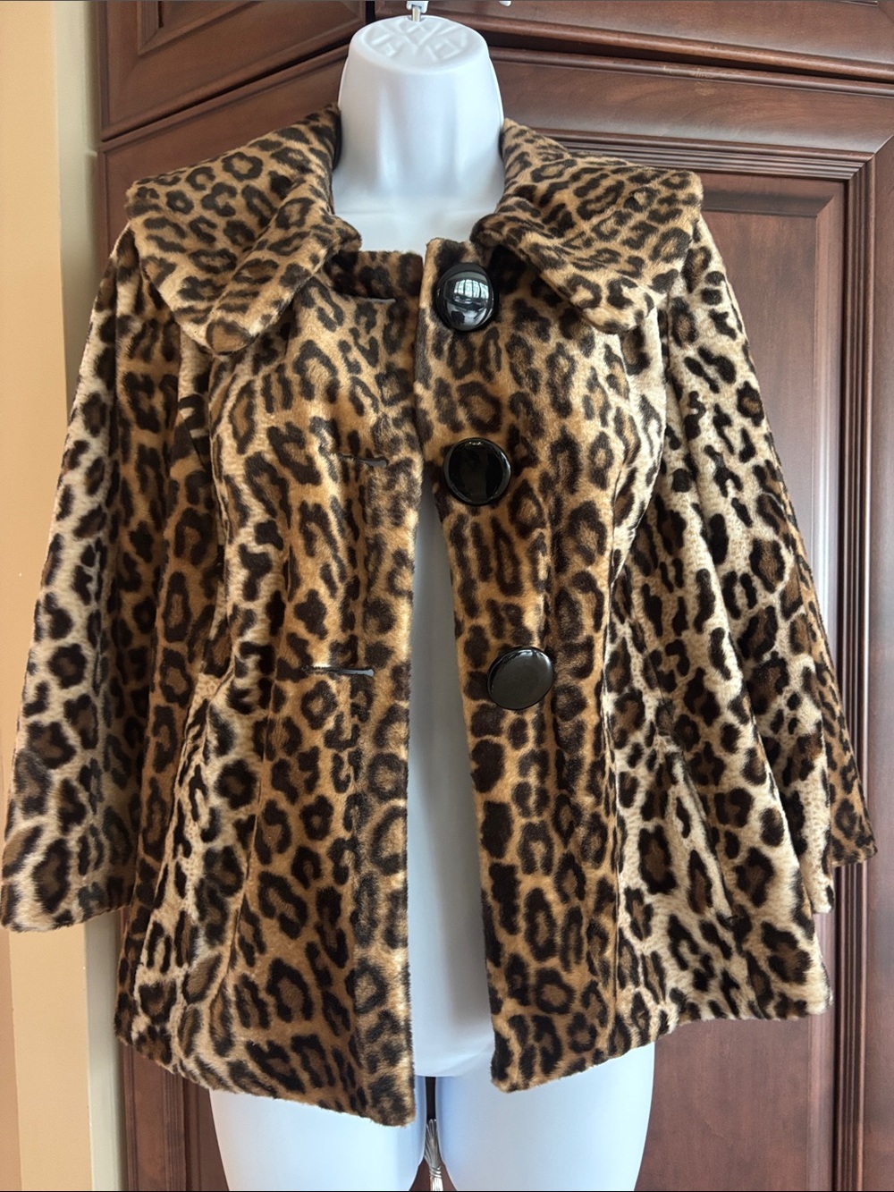 Chico's Leopard Print Faux Fur Coat in Brown and Black Size 1